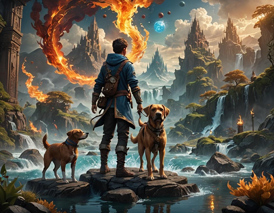 Boy and Dog Control the Four Elements