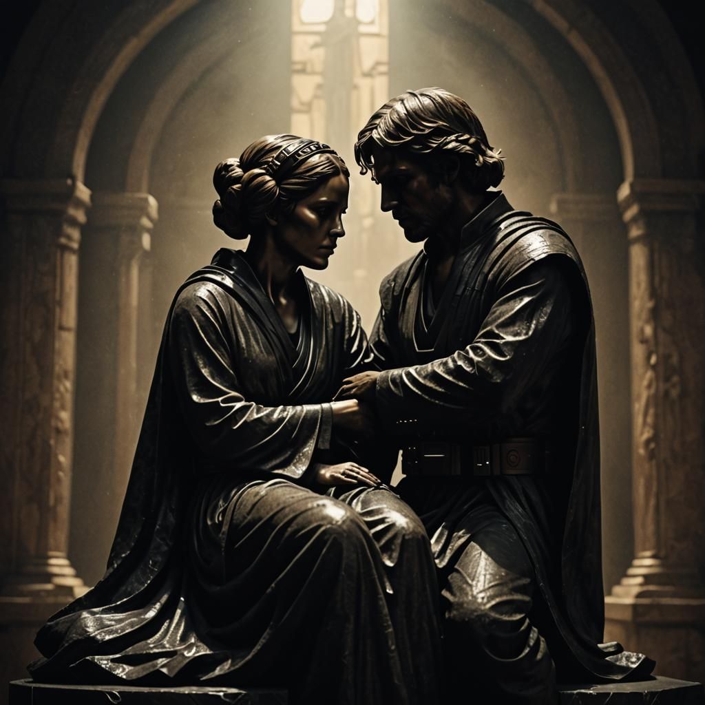 Luke and Leia Statue in Classical Sculpture Style
