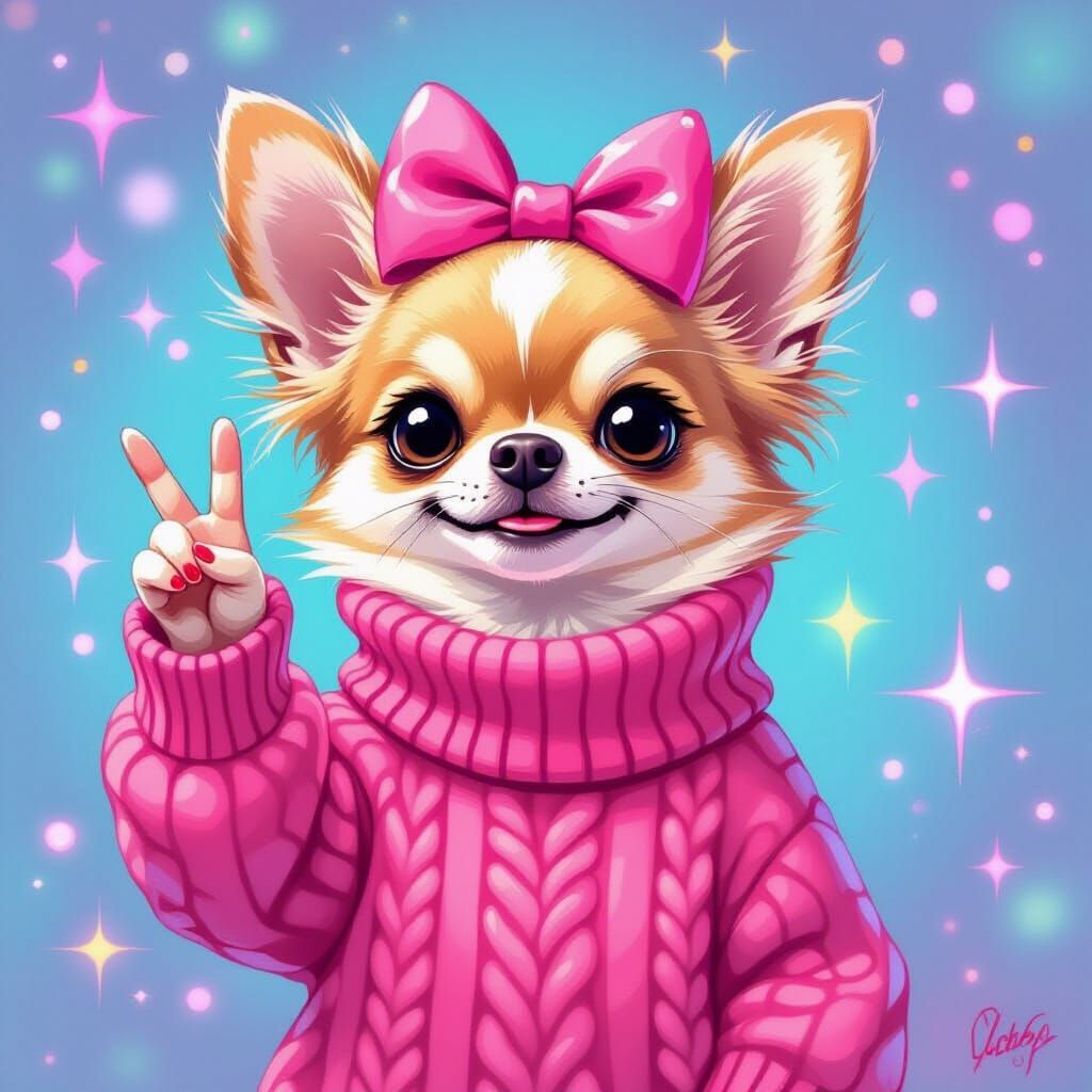 Kawaii Chihuahua Peace Sign in Y2K Aesthetic