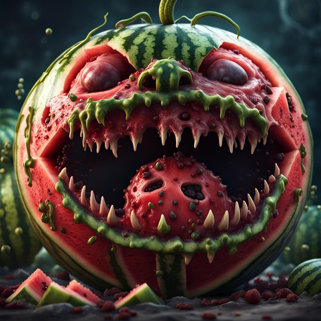Zombie Watermelon Monster with Seeping Seeds