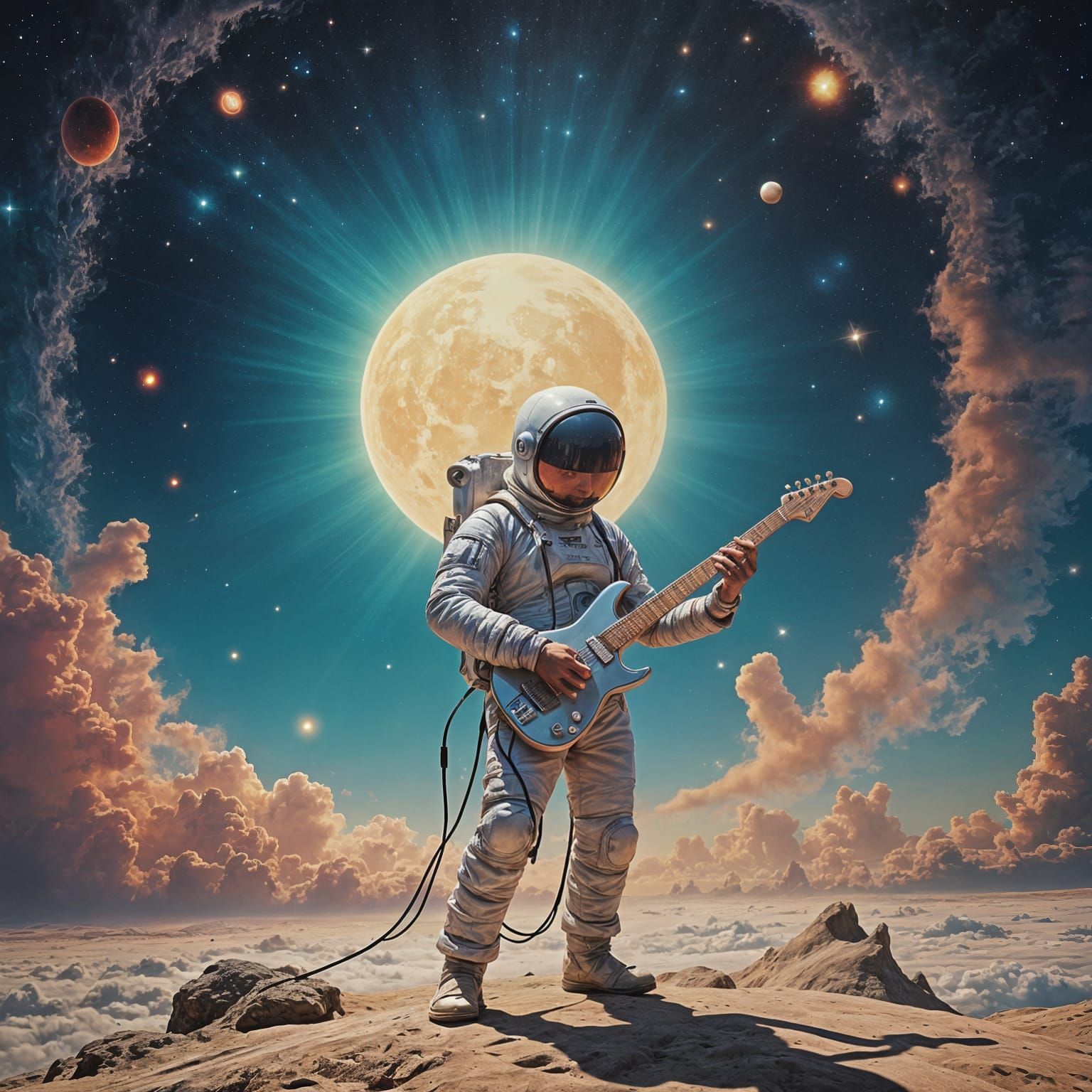 Astronaut at Cosmic Crossroads with Guitar