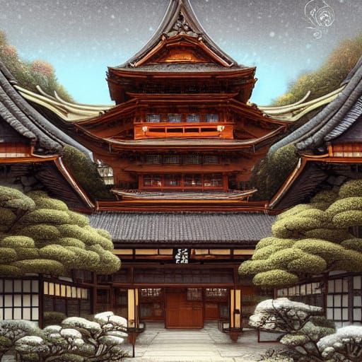 Japanese Renaissance Seaside Tavern in Digital Art