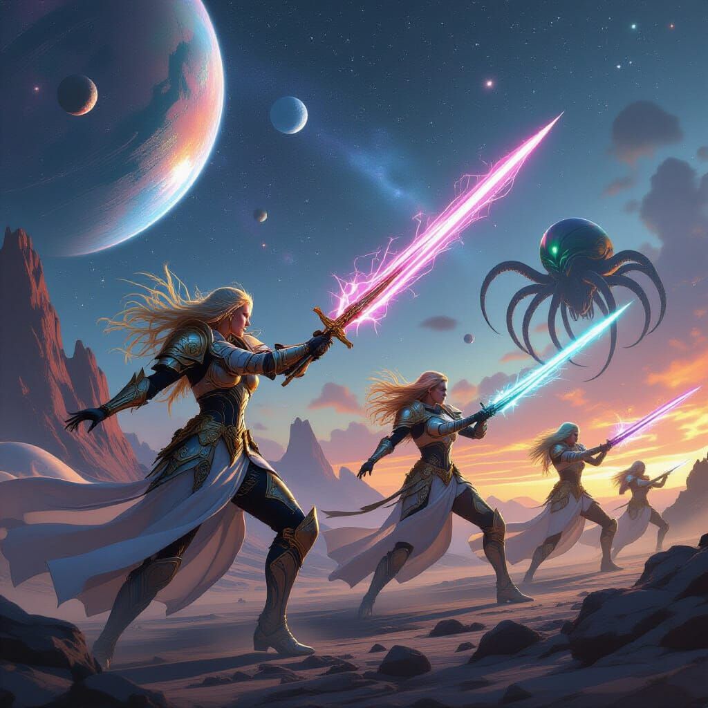 Valkyries Clash with Aliens in Cyberpunk Space Battle