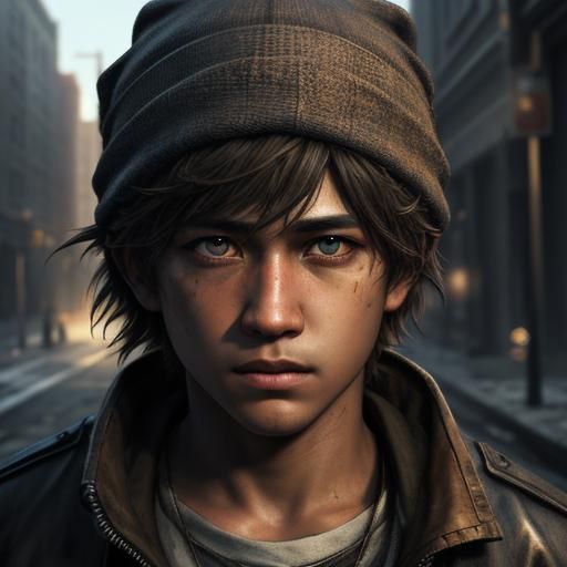 Hyperrealistic Portrait of a Homeless Boy