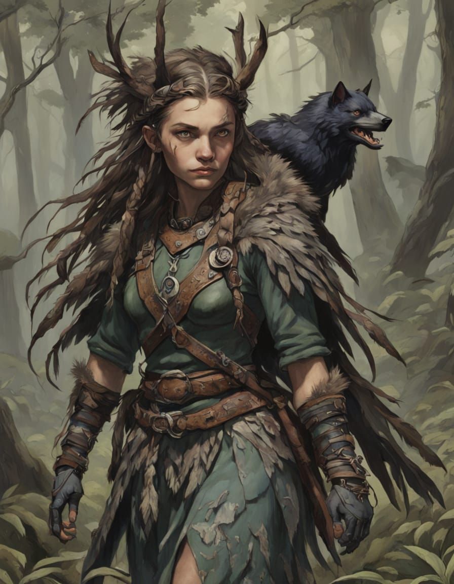 Frazetta-Inspired Forest Protector in Winter Twilight