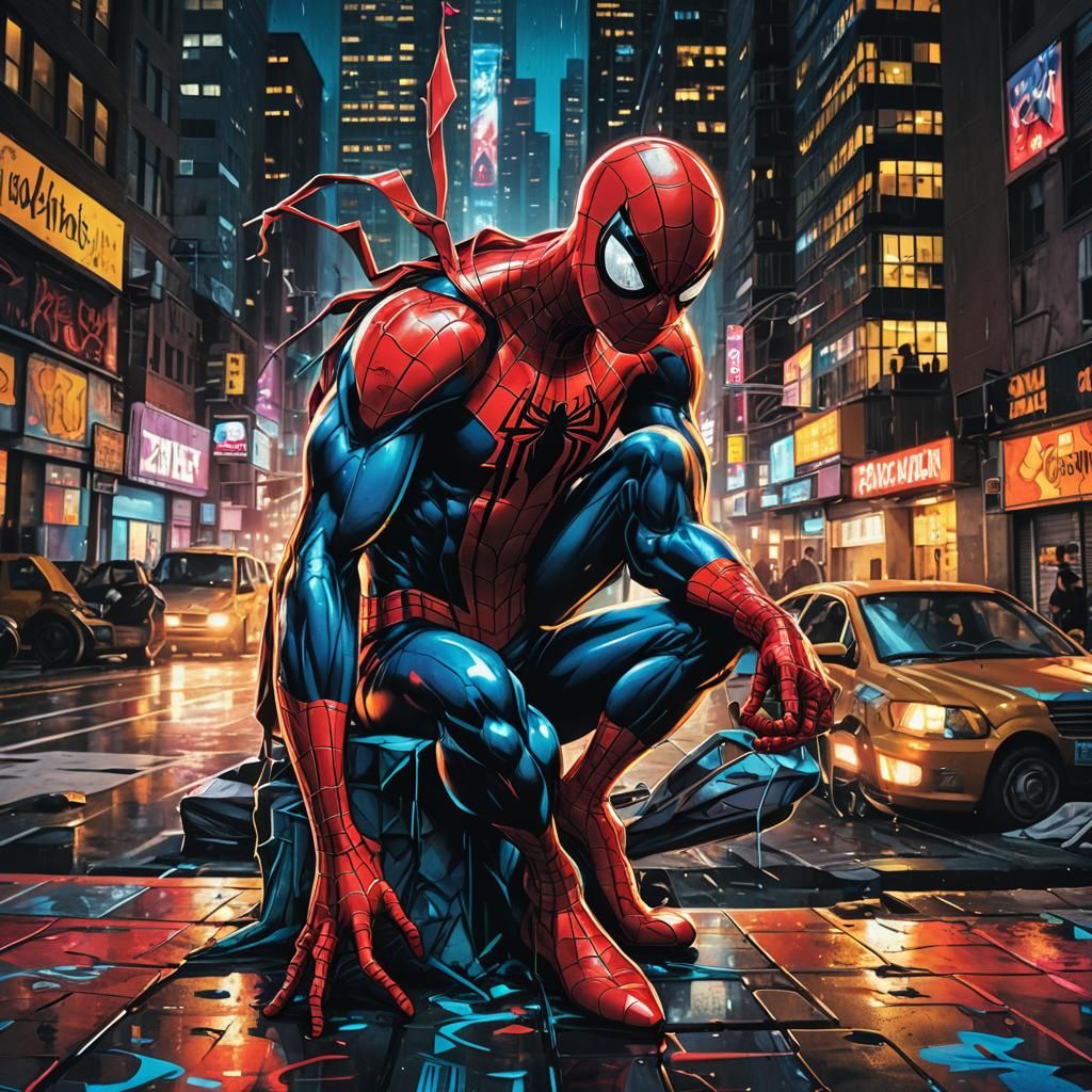 Spiderman in Vibrant Comic Book Street Art