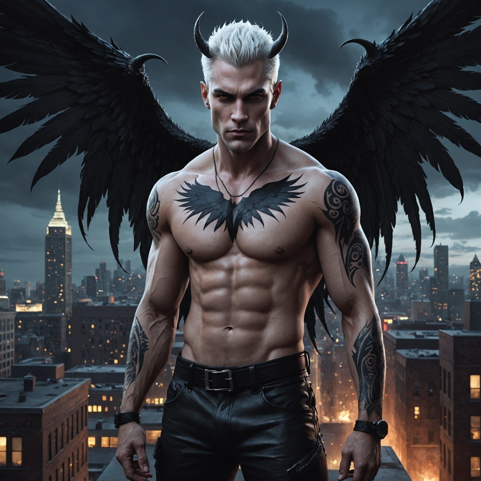 Demon with Black Wings, Hyperdetailed Digital Art