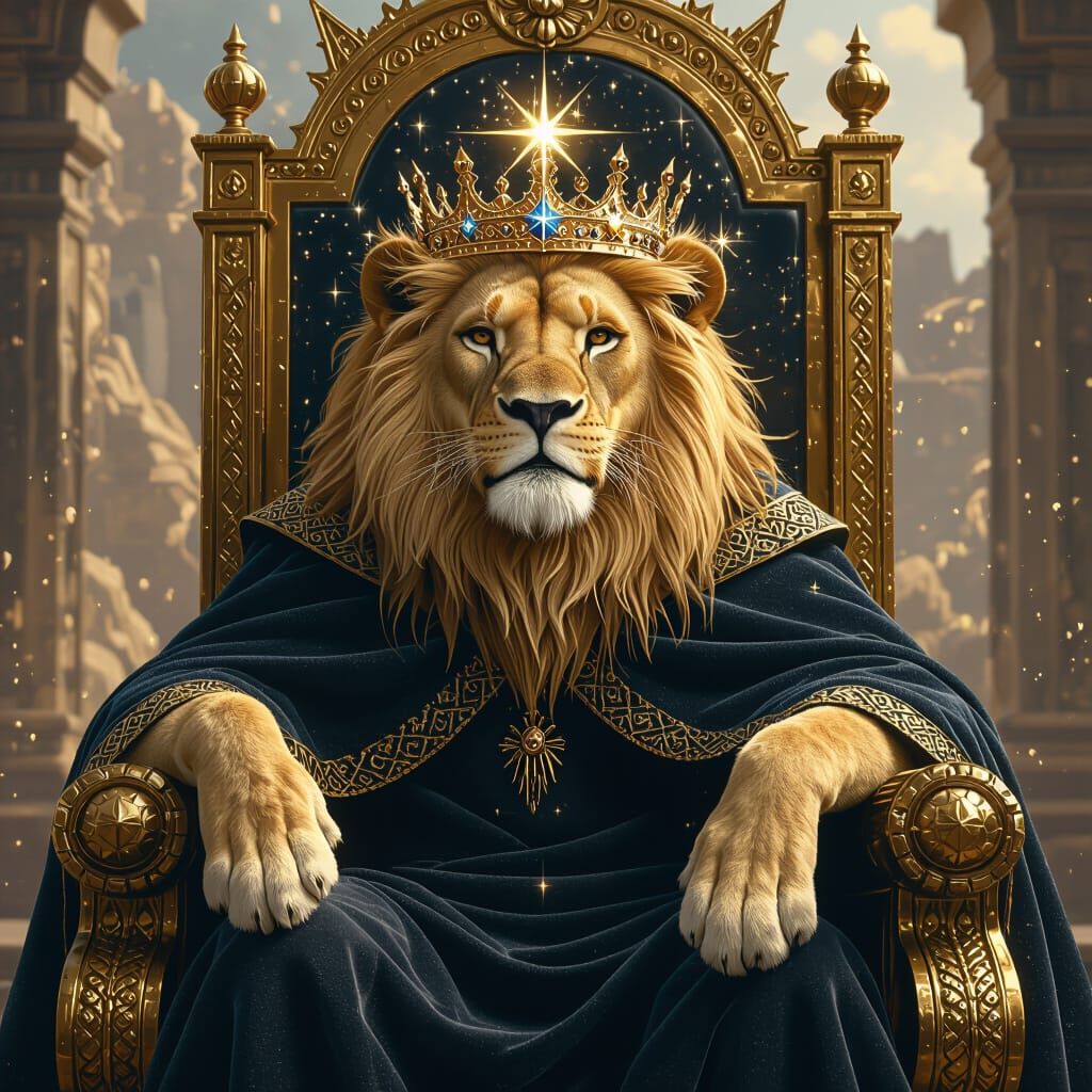 Lion King with Star Crown on Obsidian Throne