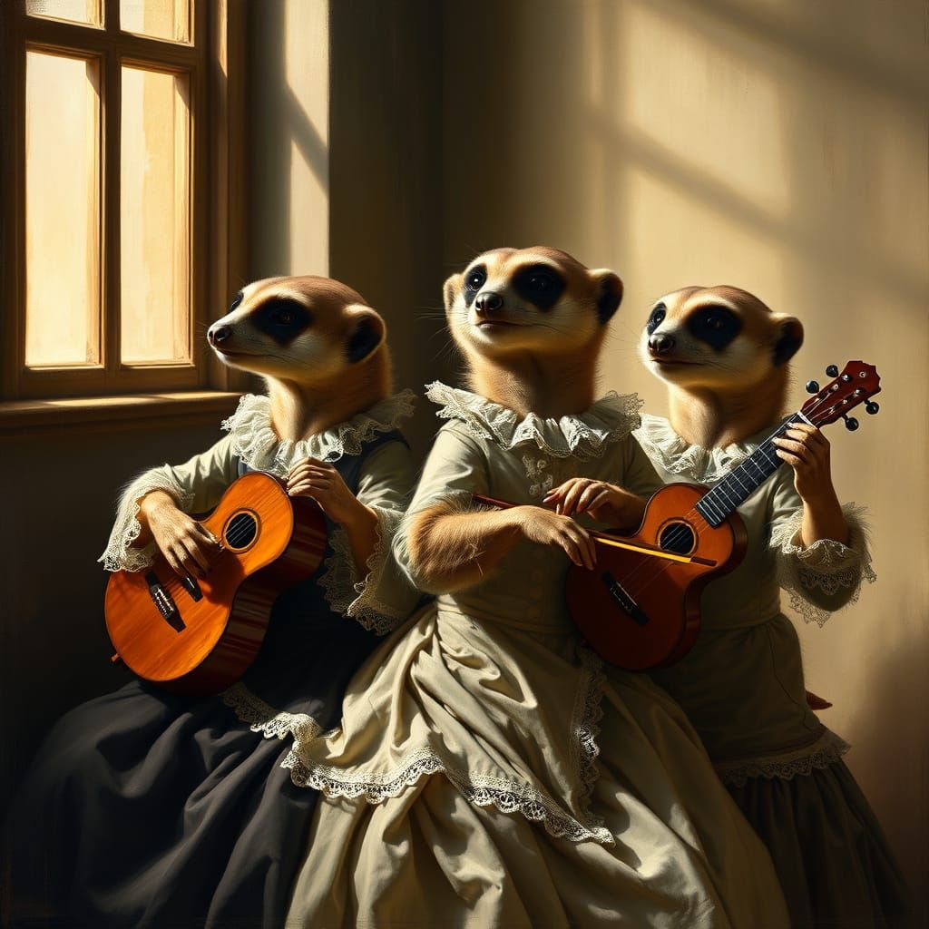 Meerkats in Baroque Attire, Old Masters Style