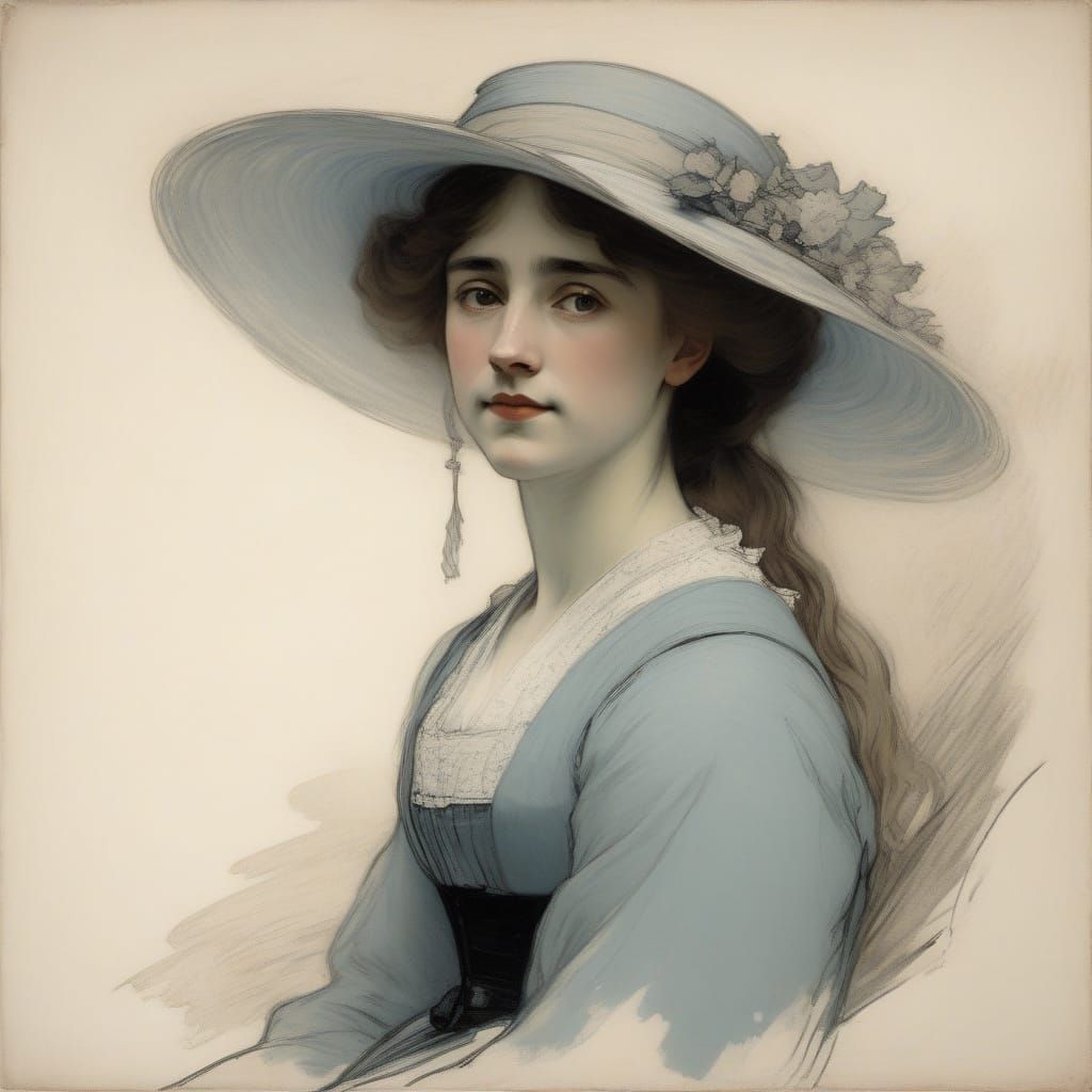 Melancholic Romantic Heroine Portrait in Whistler's Aestheti...