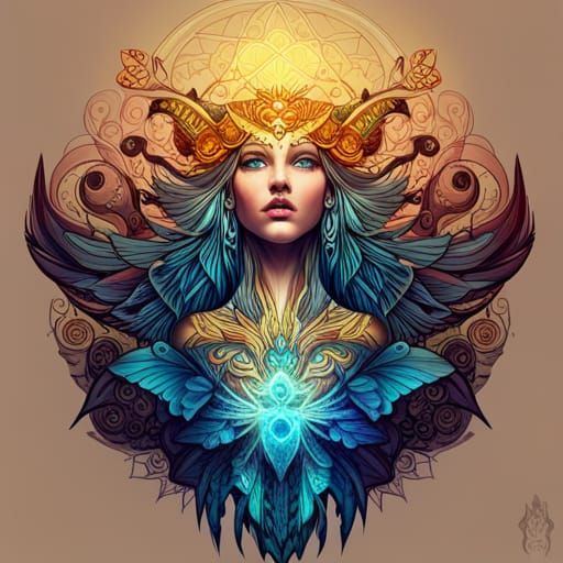 Cybernetic Atlantean Aztec Queen Butterfly Digital Art