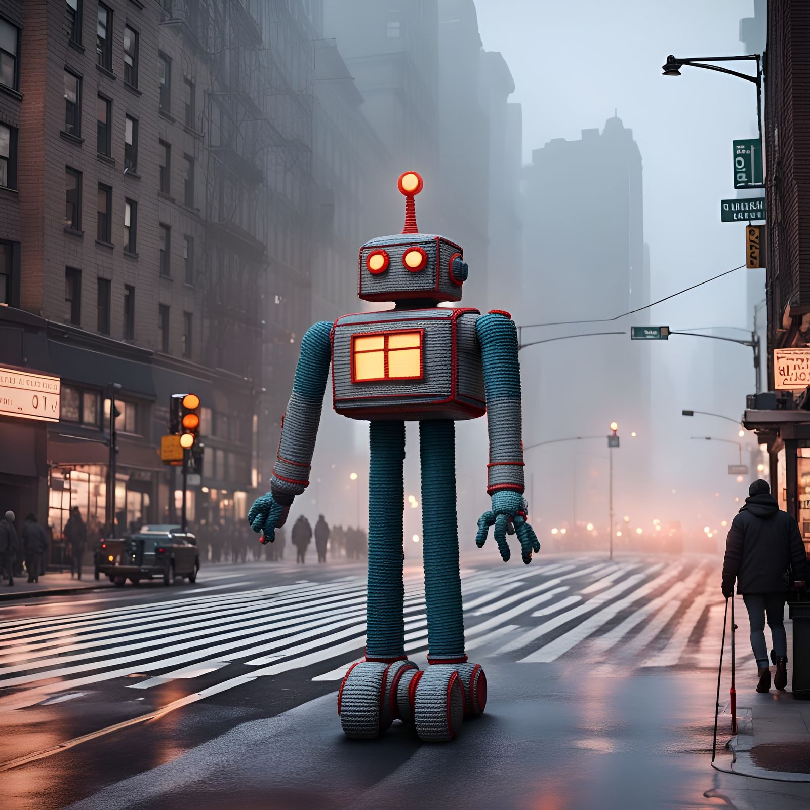 Giant Knit Robot Marches Through Gloomy New York