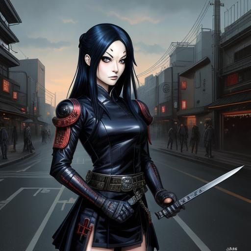 Gothic Industrial Japanese Girl Comic Book Art