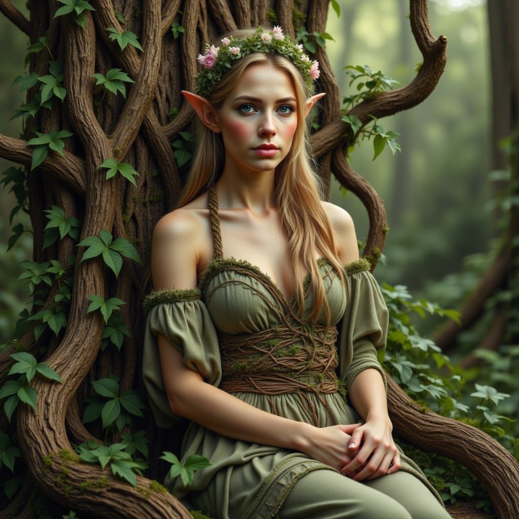Ethereal Elven Princess in Ancient Forest Glory
