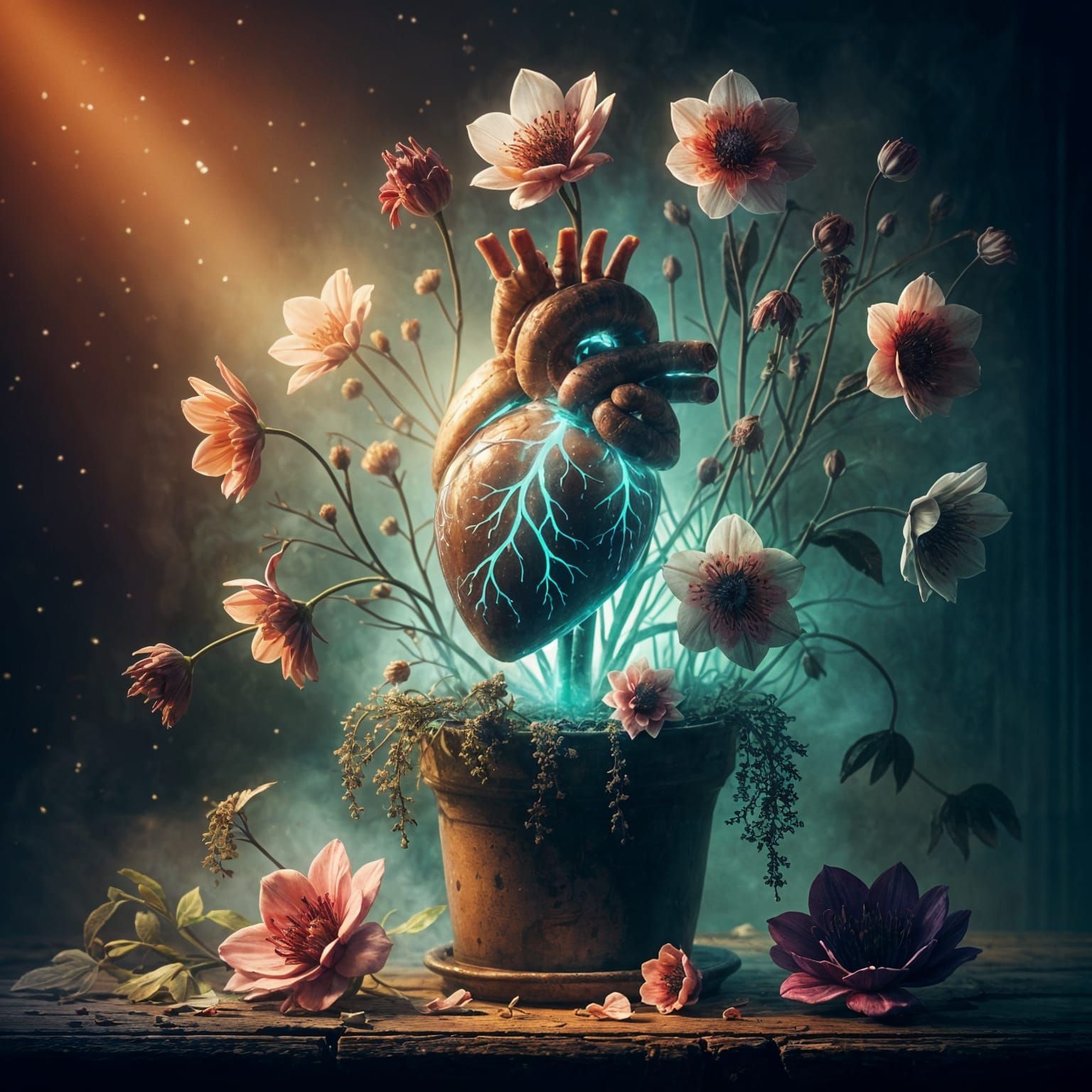 Surreal Blooming Heart Still Life in Alcohol Ink Watercolor