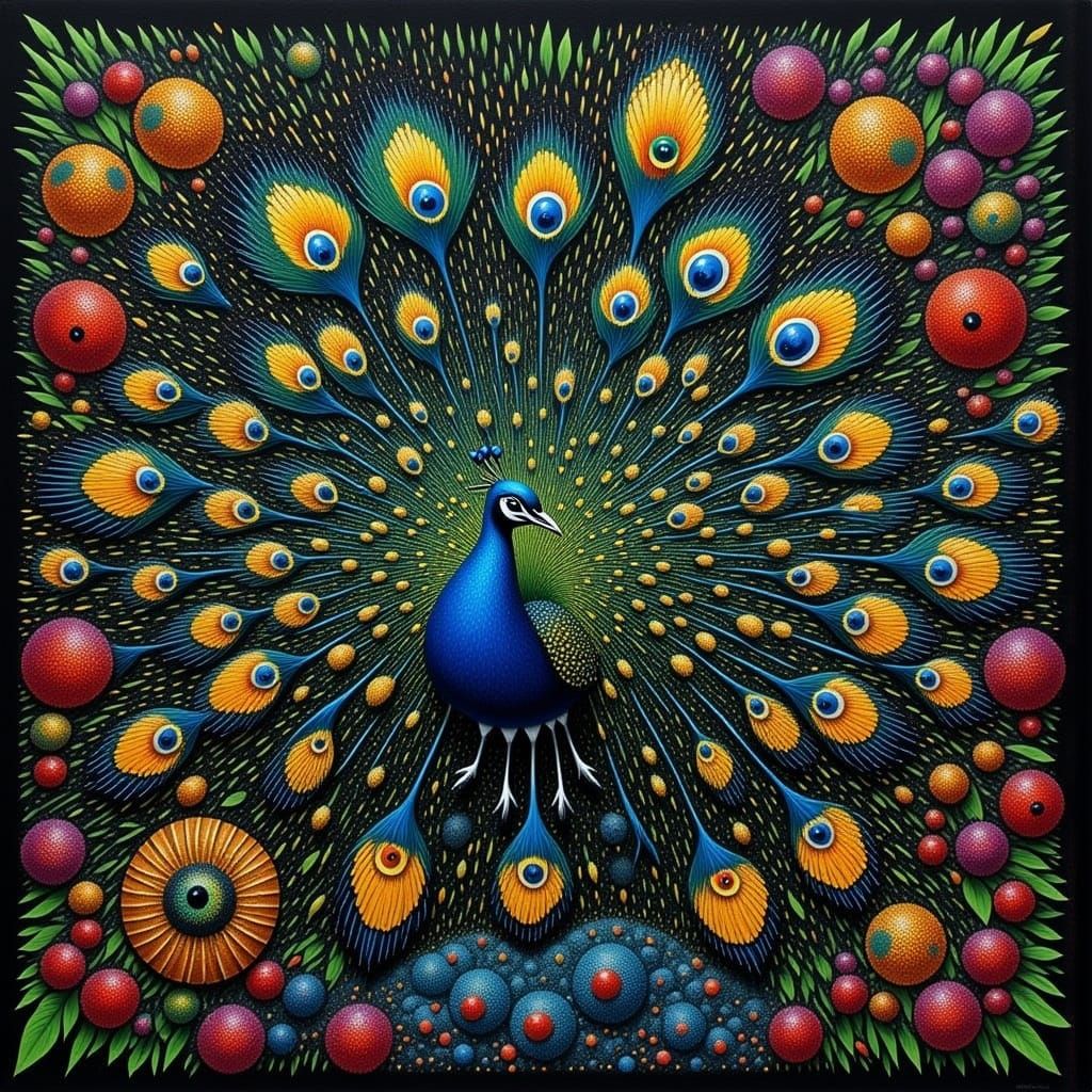 Kaleidoscope Peacock in Golden and Orange Hues