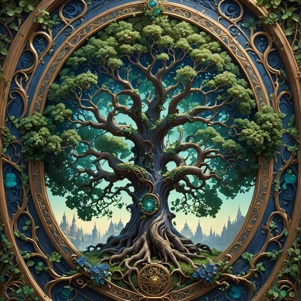 Tree of Life: Art Nouveau Oil Painting