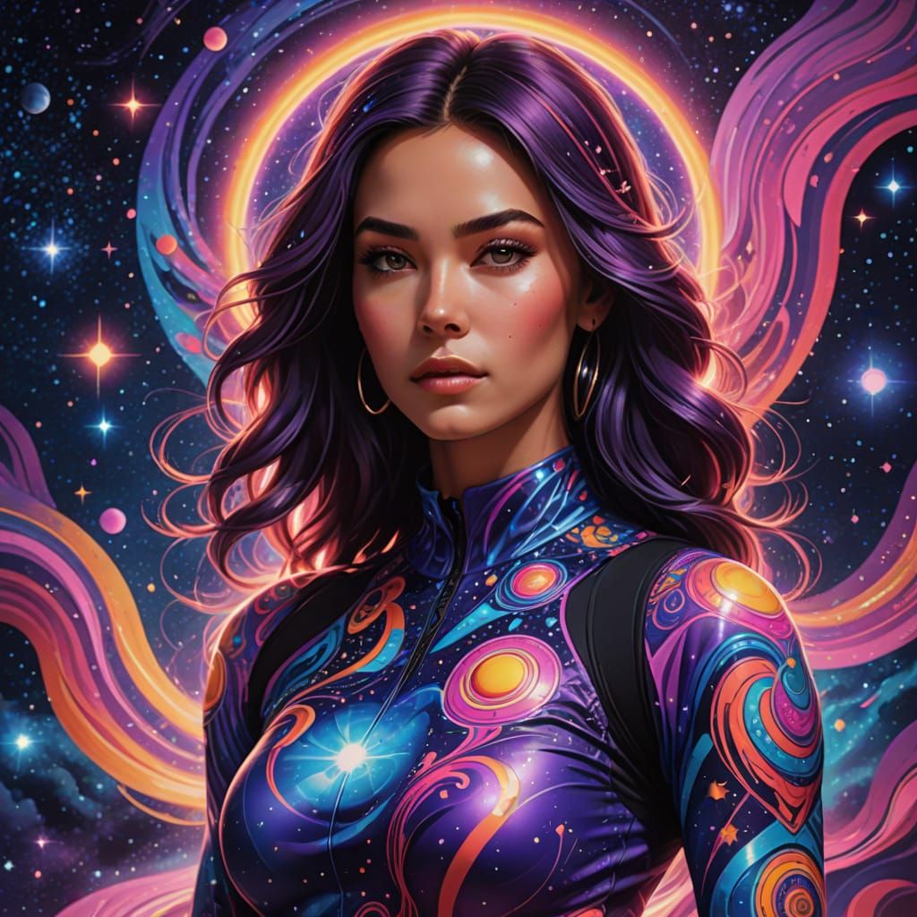Vibrant Psychedelic Illustration of a Mystical Feminine Figu...