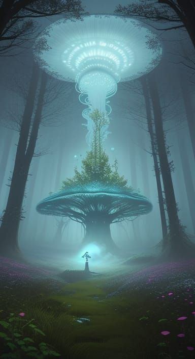 Astronaut in Cosmic Garden of Flowers with Om Symbol