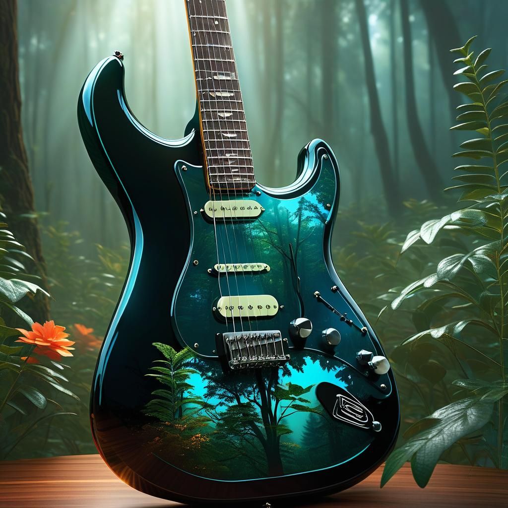 Hyperrealistic Guitar with Forest Ambiance