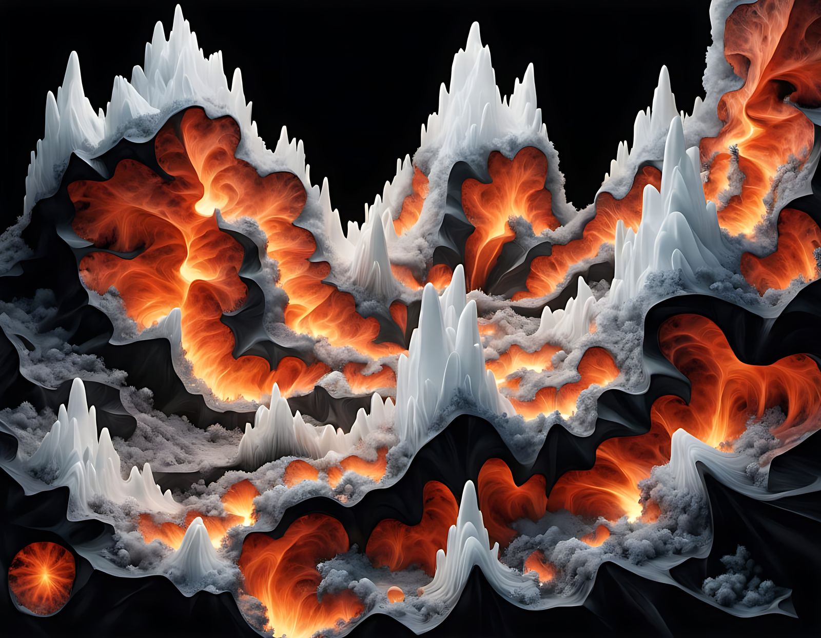 'Fractal fragments of formica formations in a fabricated fast-frozen volcano'