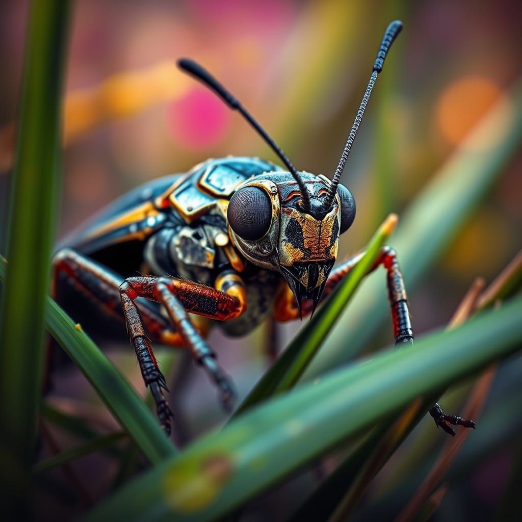 Hyperrealistic Cricket in Vibrant Grassland