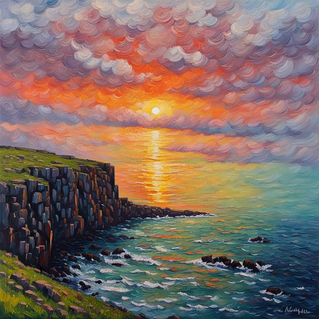 Irish Coast Sunset: Impasto Impressionist Painting