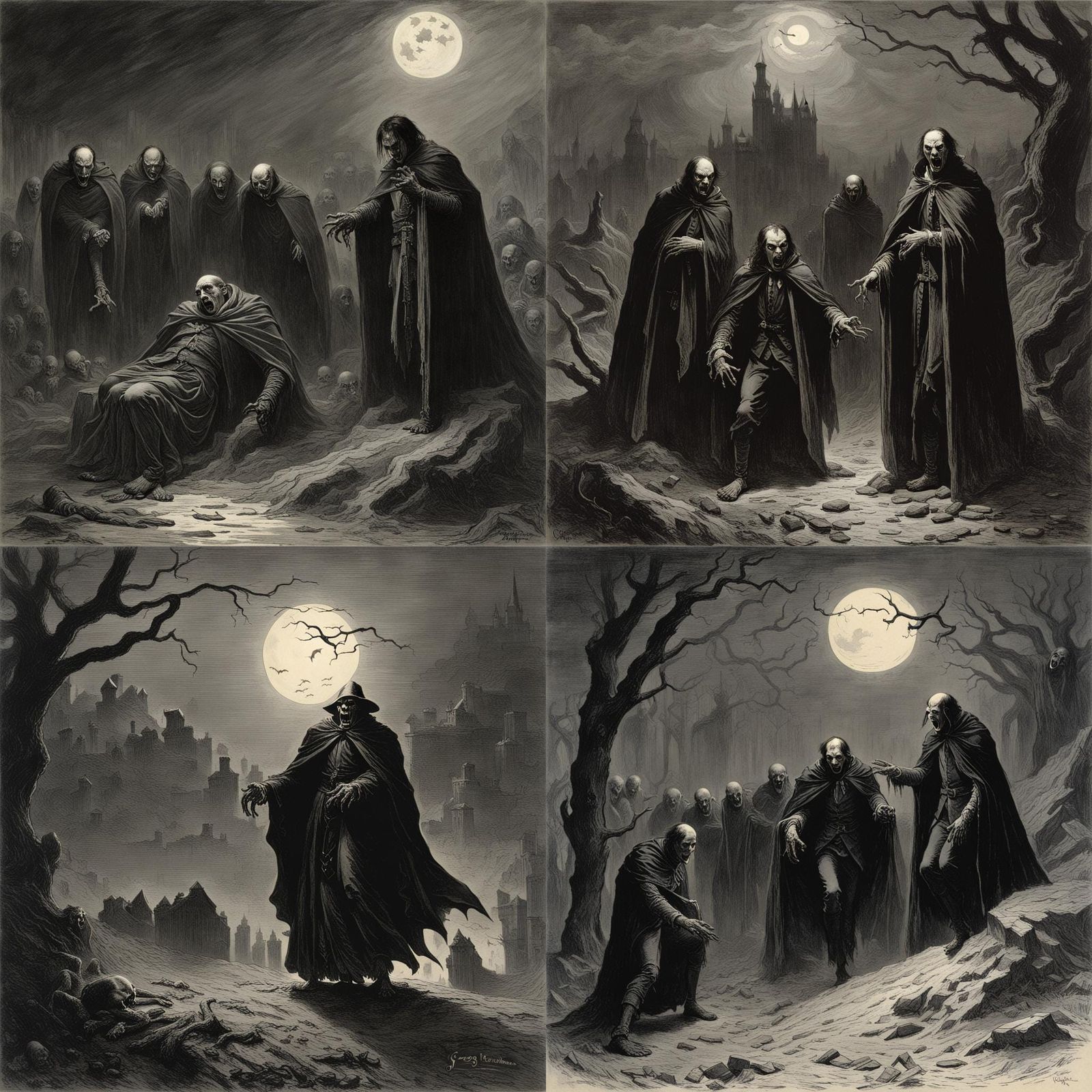 Terrifying Vampires in Gothic Horror Style