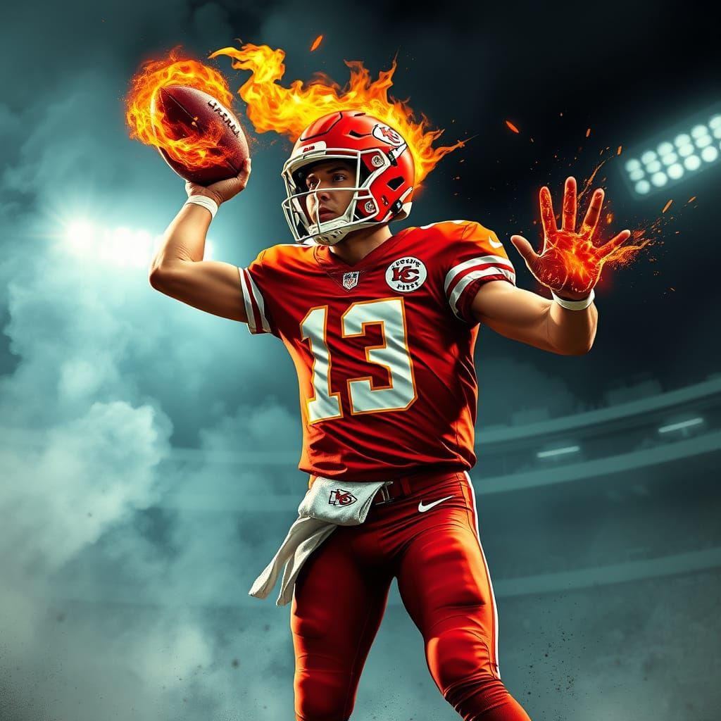 Flaming Football Throw in Dynamic Stadium Setting