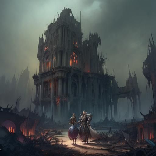 Princess Peach and Yoshi in Dark Fantasy Wasteland