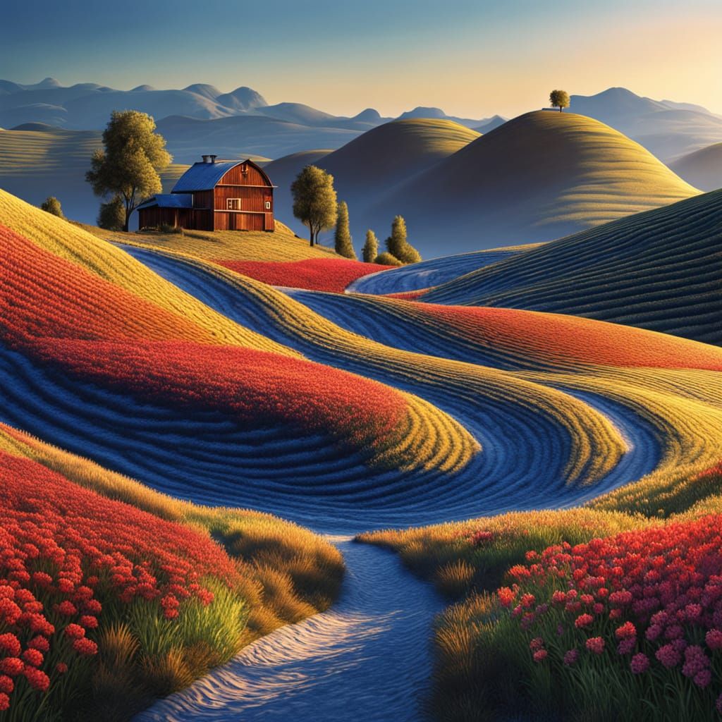 Surreal Gingham Landscape in Vibrant Hyperdetailed Style
