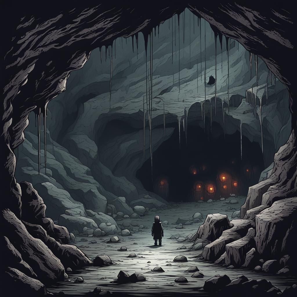 Gloomy Cave with Menacing Humanoids
