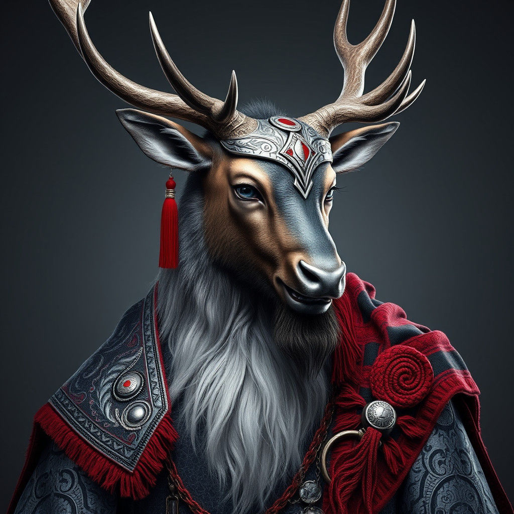 Majestic Elk-Viking Hybrid Portrait in Art Nouveau Style