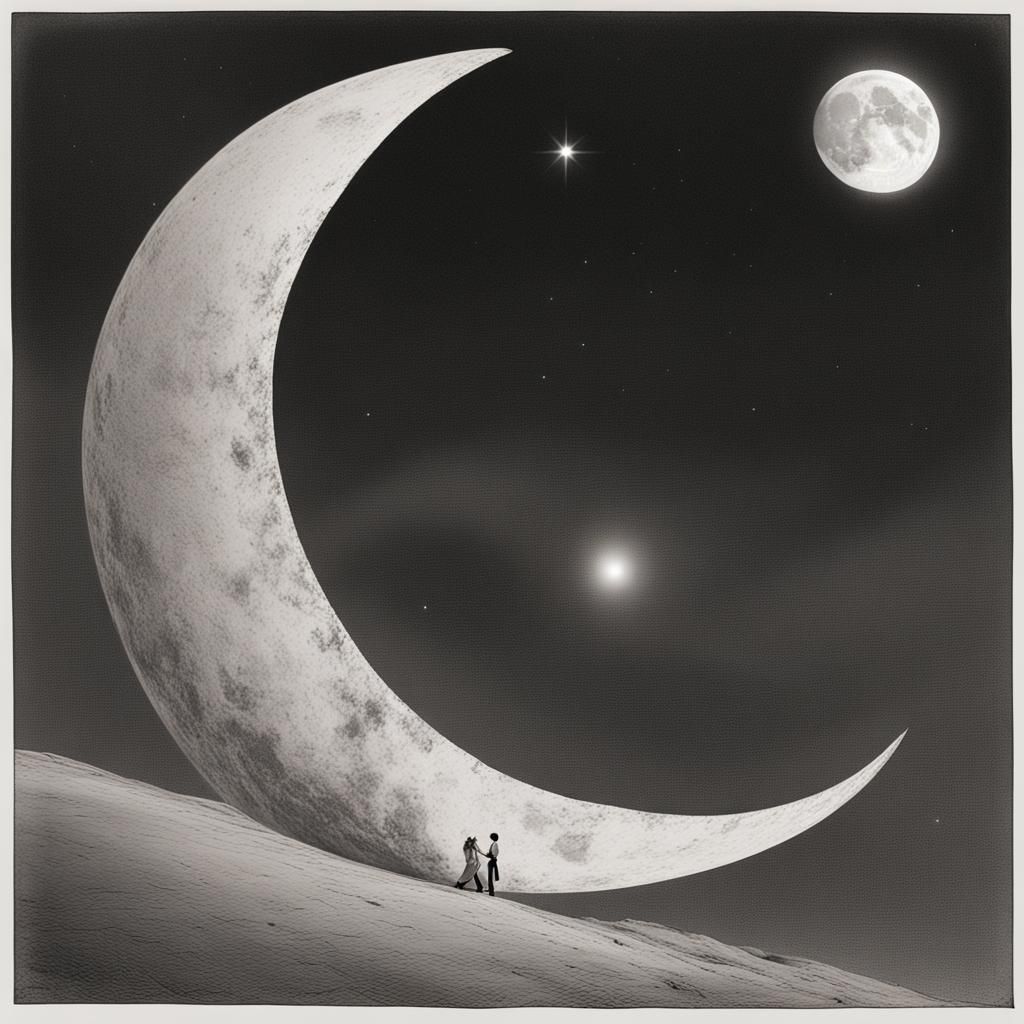 Witch on Crescent Moon Sprinkling Stars, Fantasy Art