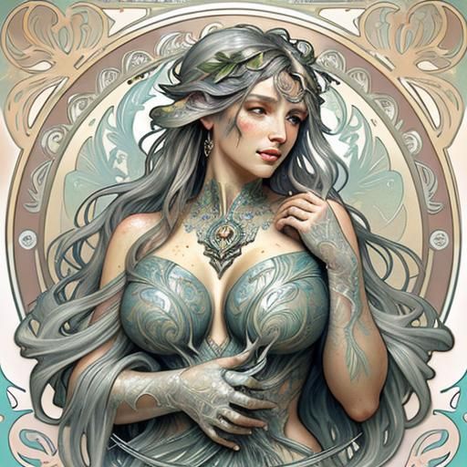 Silver Heart with Bubbles in Art Nouveau Style