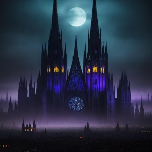 Dreamlike Vampire City Skyline in Mystical Realism