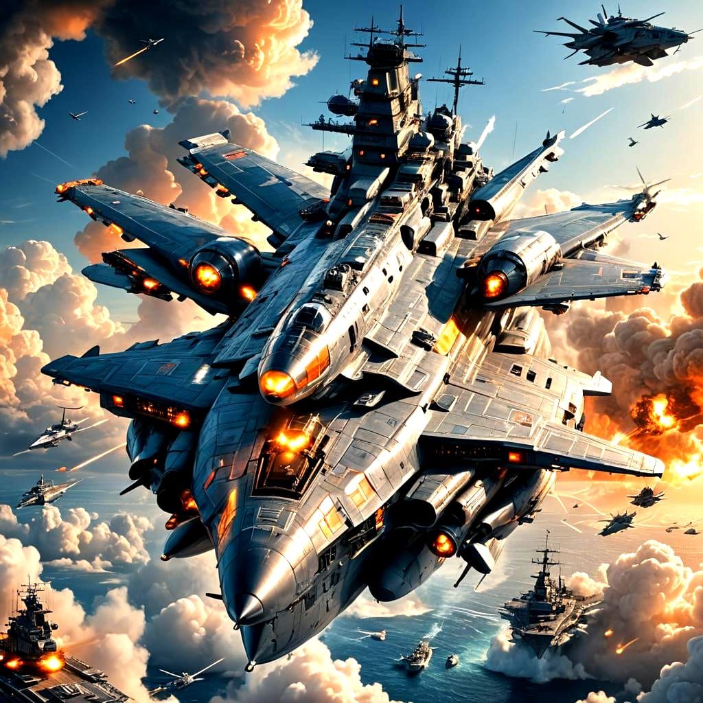 Futuristic Battleship and Aircraft Concept Art