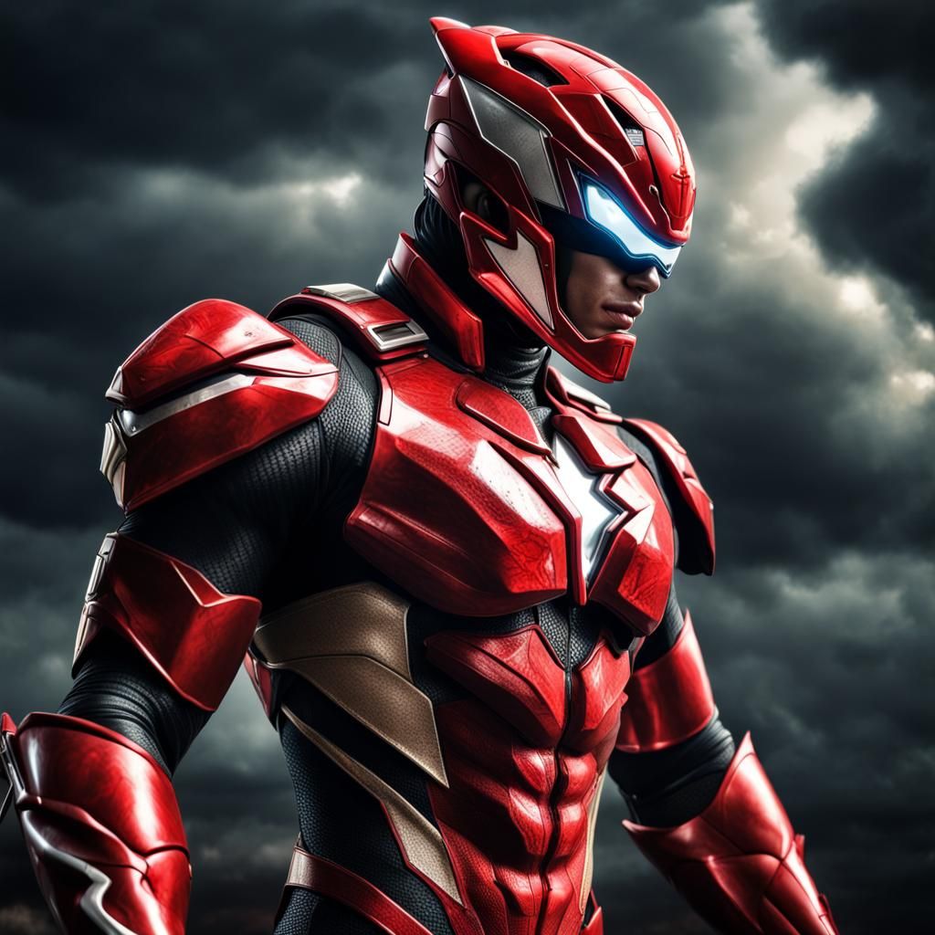 Hyperrealistic Red Lightning Ranger in HDR