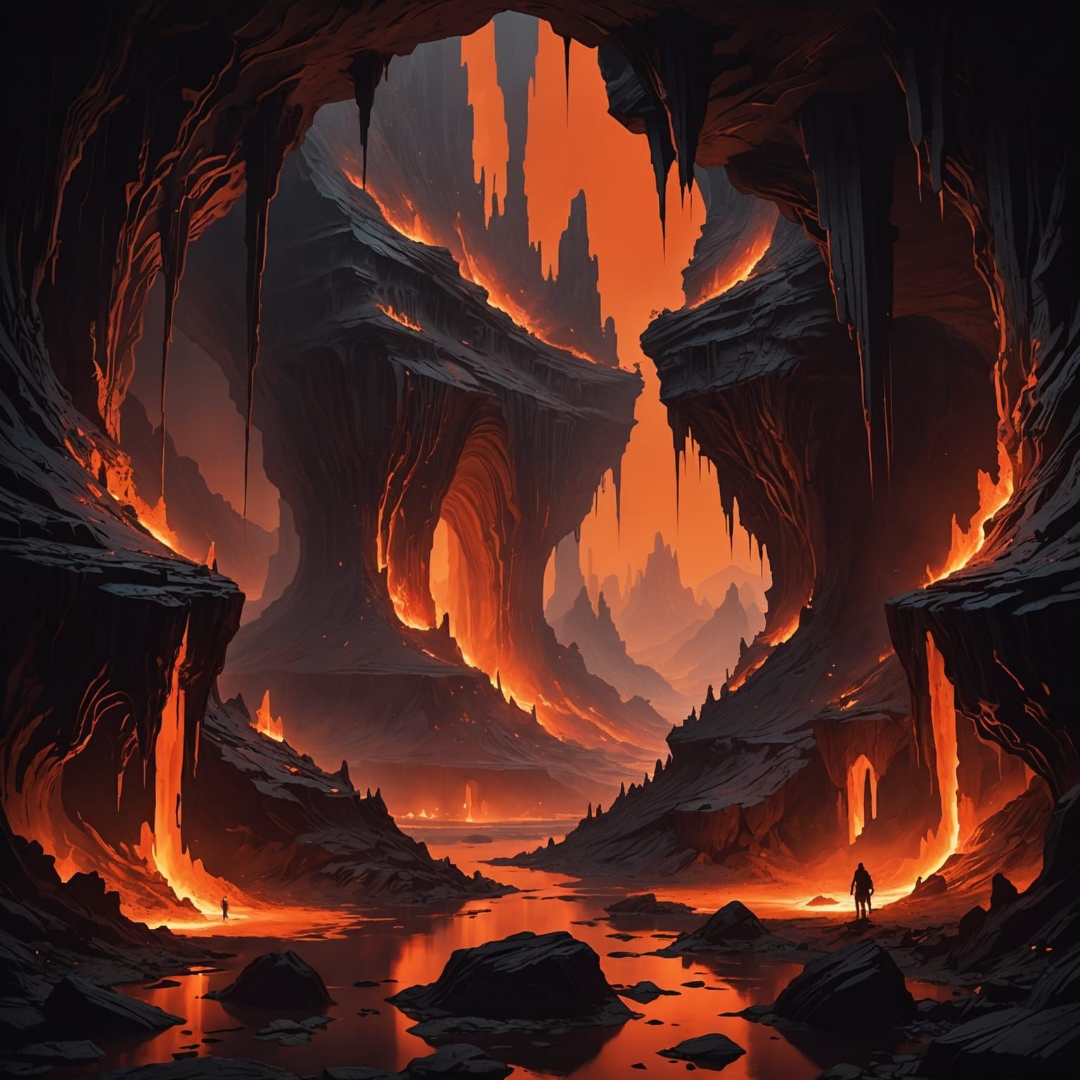 Eerie Lava Rivers in Dark Underground Kingdom