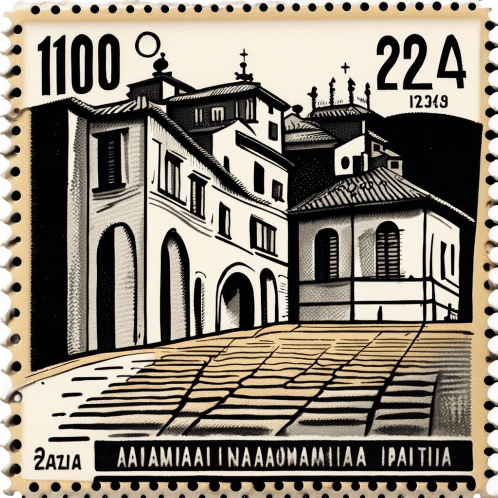 Classic Italian Stamp in Black and White Ink