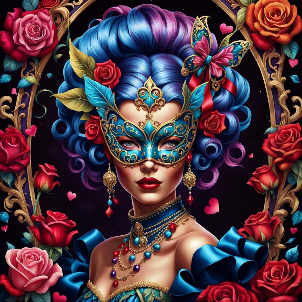 Valentine's Day Pixie in Rose Wig, Hyperdetailed Art