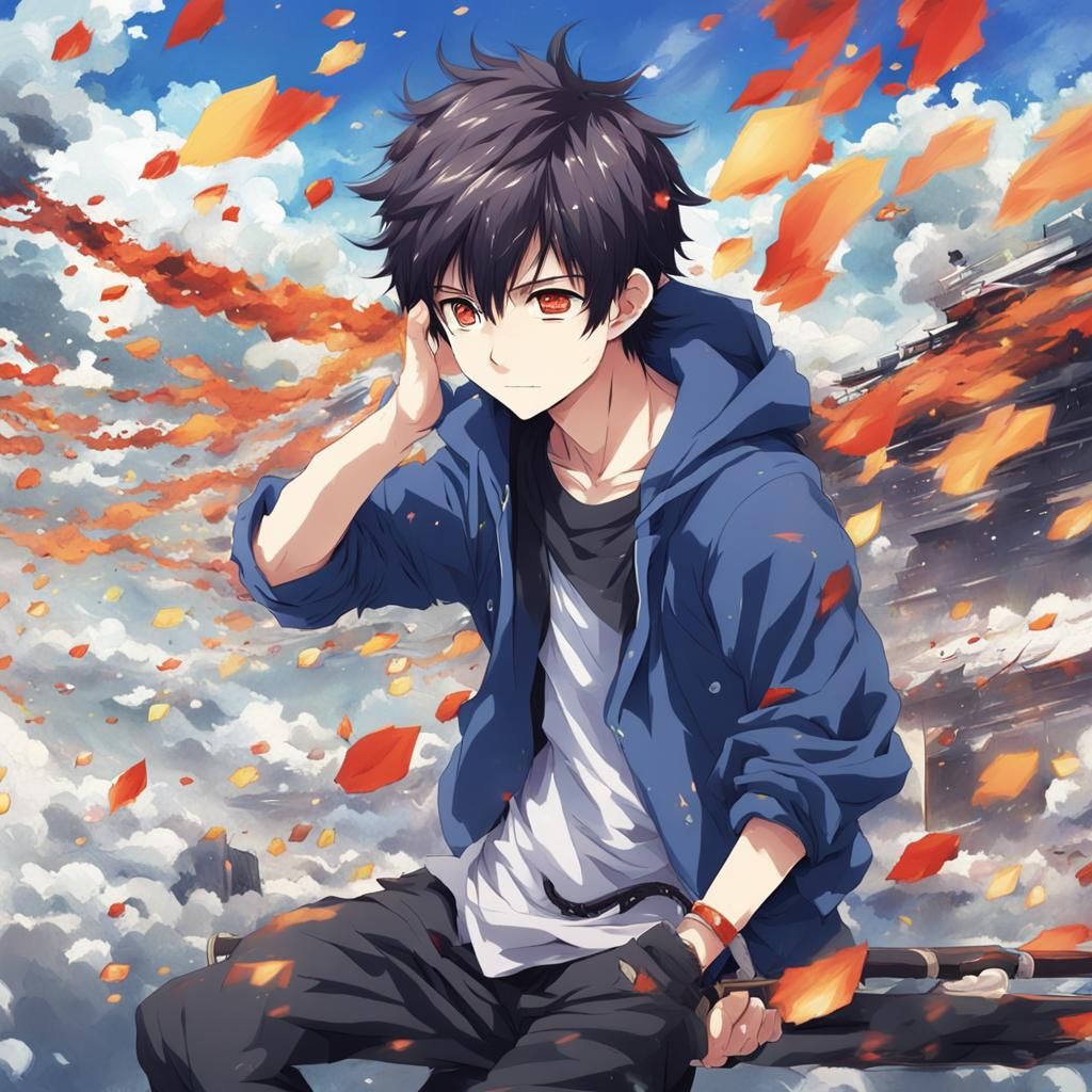 Stylized Anime Boy in Japanese Manga Style