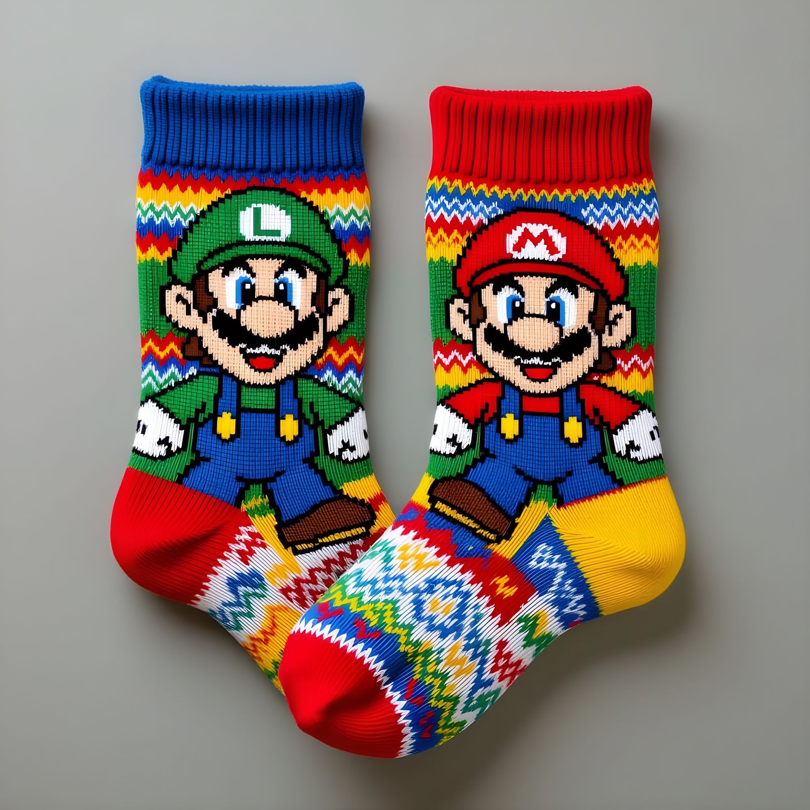 Mario and Luigi 8-Bit Knitted Wool Socks