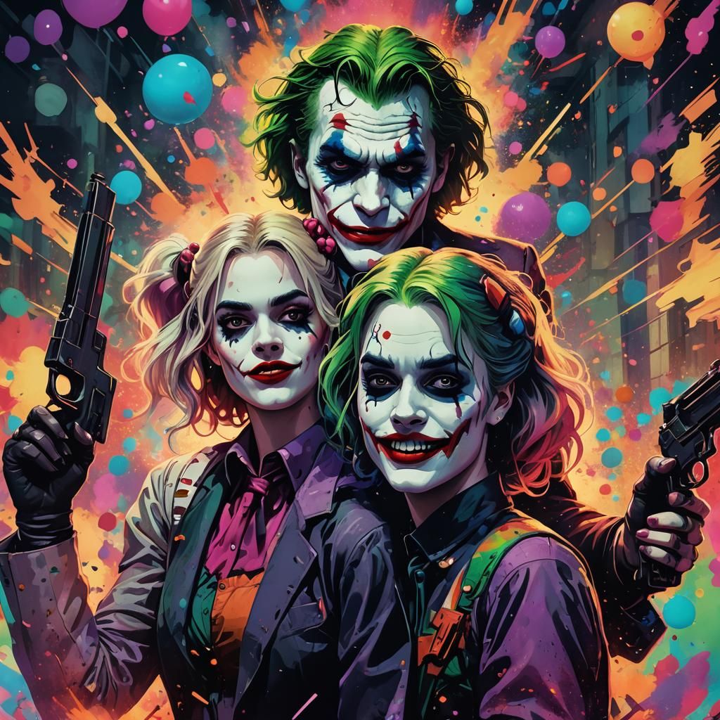 Joker and Harley Quinn Portrait in Art Nouveau Style