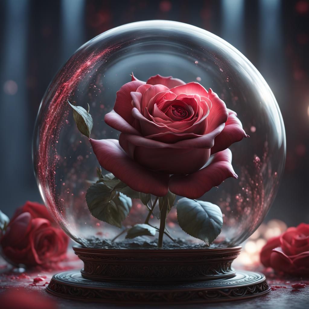Rose Inside Glass Sphere: Detailed Matte Painting
