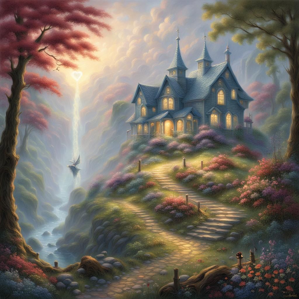 Ethereal Fantasy Scene in Kinkade Style