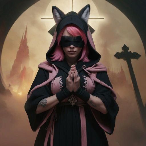 Praying Fox Girl in Occult Shrine, Digital Art