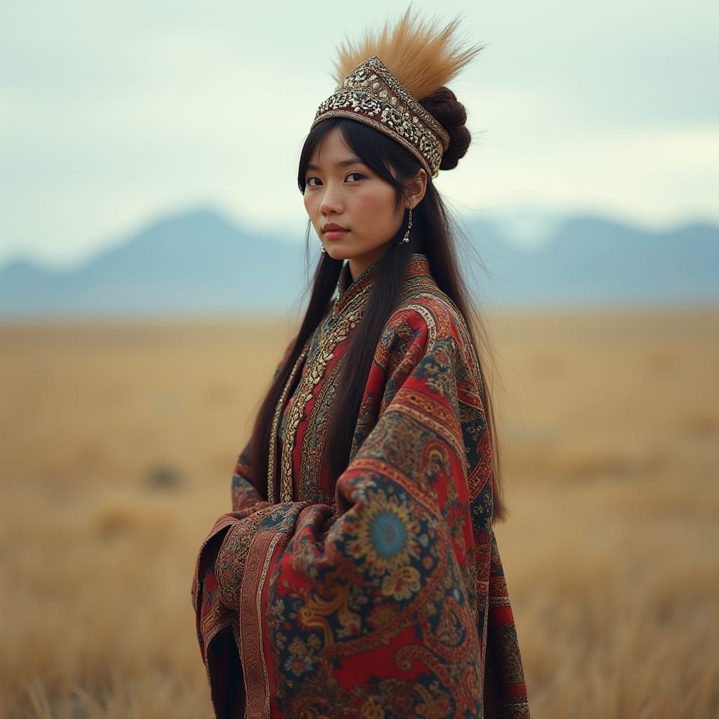 Mongolian Woman in Traditional Attire, Inspired by Ethnograp...