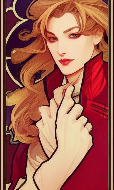 Person in Red Trench Coat, Art Nouveau Style