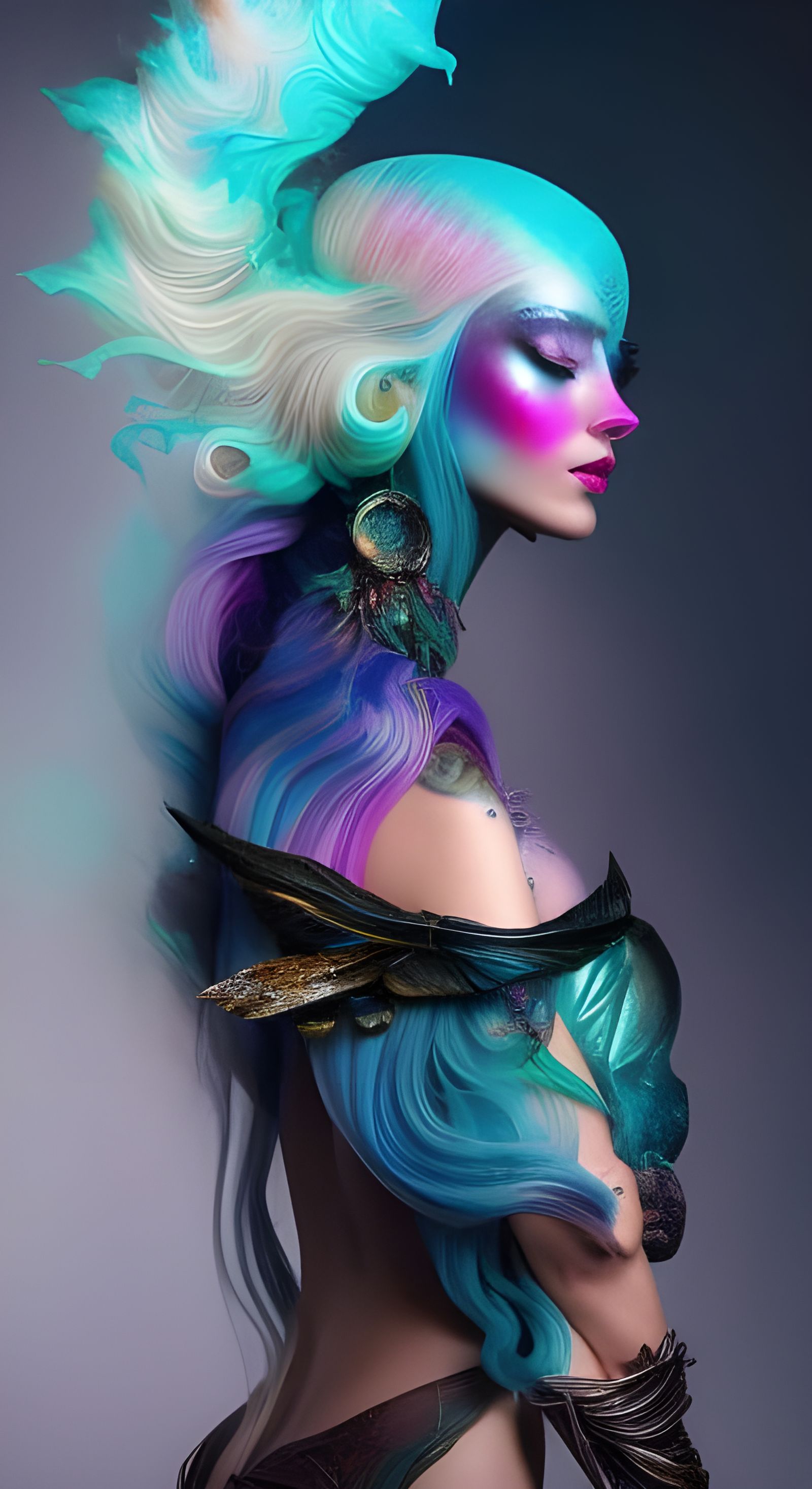 Bioluminescent Galaxy Woman with Wings in Fantasy Forest